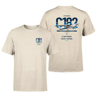Thumbnail for Cessna 182 Skylane design on beige t-shirt, double-side print