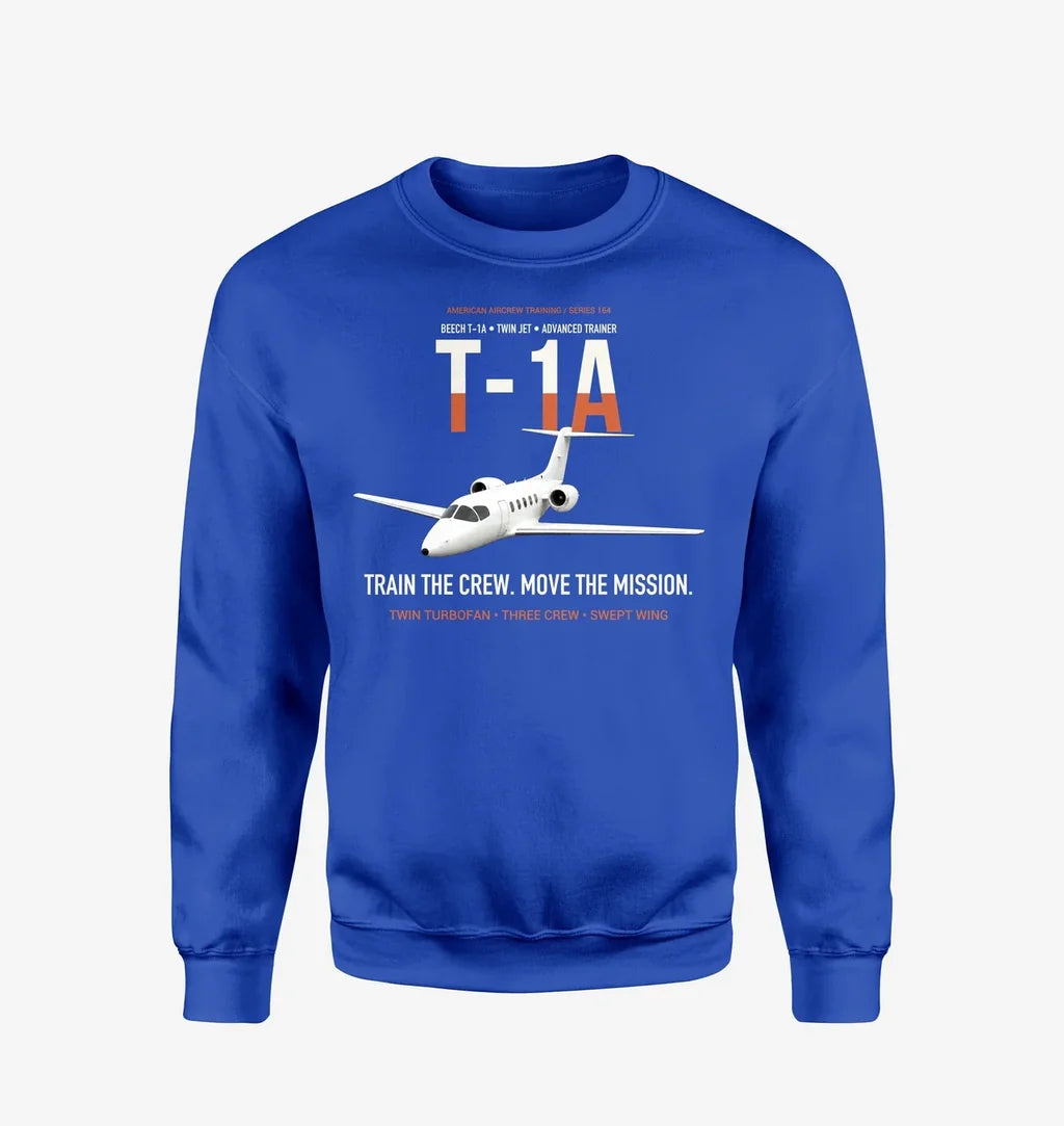 T-1A Jayhawk Advanced Jet Trainer design on blue sweatshirt