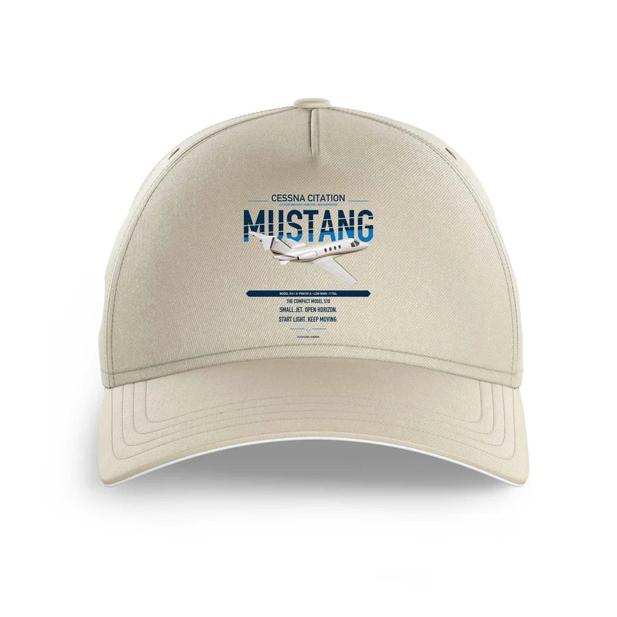 Cessna Citation Mustang design on beige printed hat
