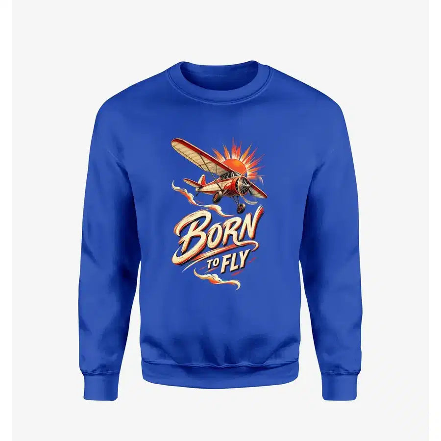 Born To Fly V2 design on blue sweatshirt