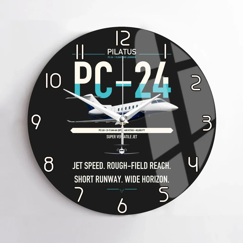 Pilatus PC-24 design on black no frame wall clock