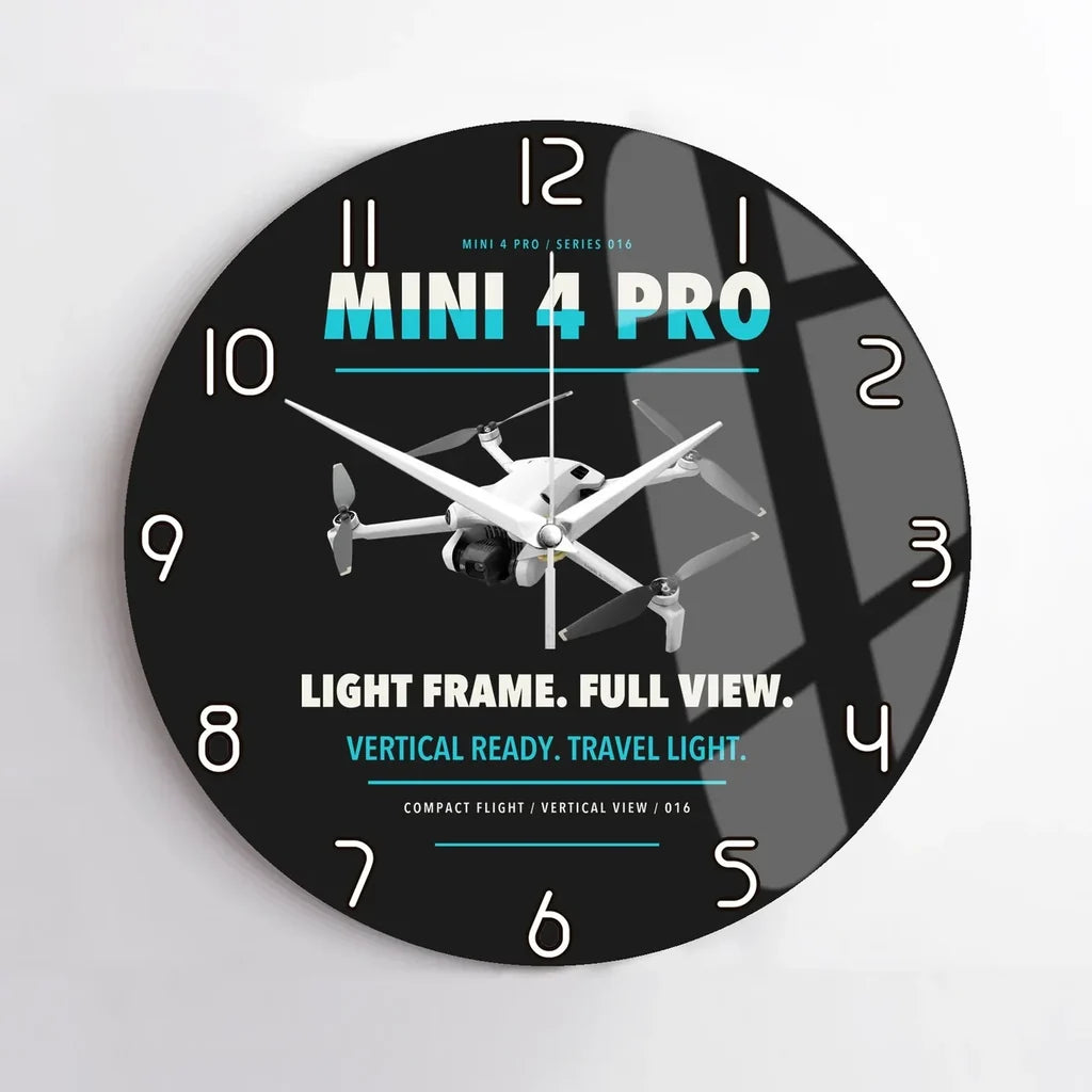 DJI Mini 4 Pro design on black no frame wall clock