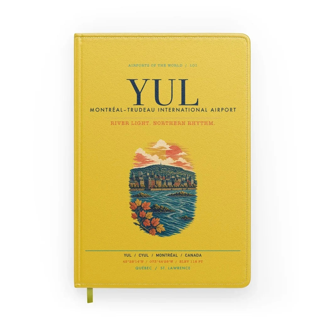 Montréal–Trudeau International Airport (YUL) design on yellow notebook
