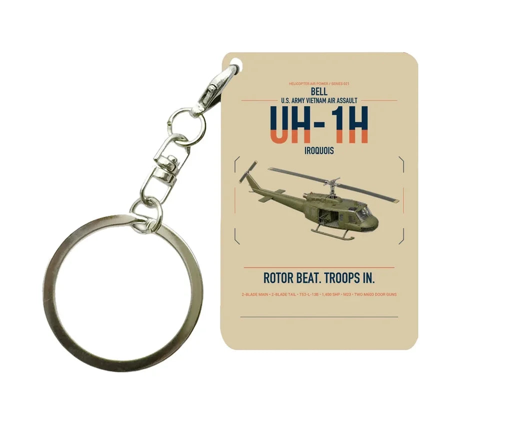 Bell UH-1H Iroquois design on beige designed key chain, double-side print
