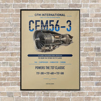 Thumbnail for CFM56-3 vertical canvas print - framed - beige background