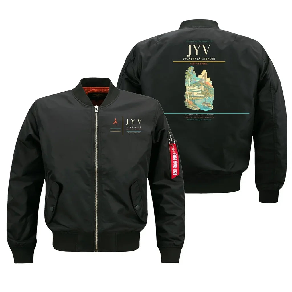 Jyväskylä Airport (JYV) design on black bomber jacket