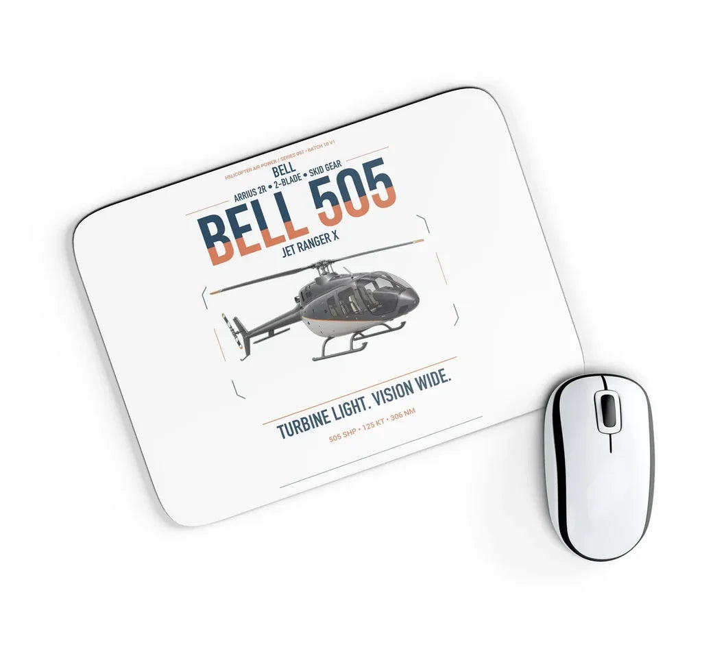 Bell 505 Jet Ranger X design on white rectangle mouse pad