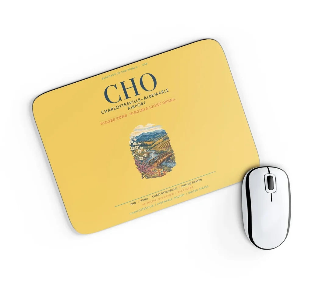 Charlottesville–Albemarle Airport (CHO) design on yellow rectangle mouse pad