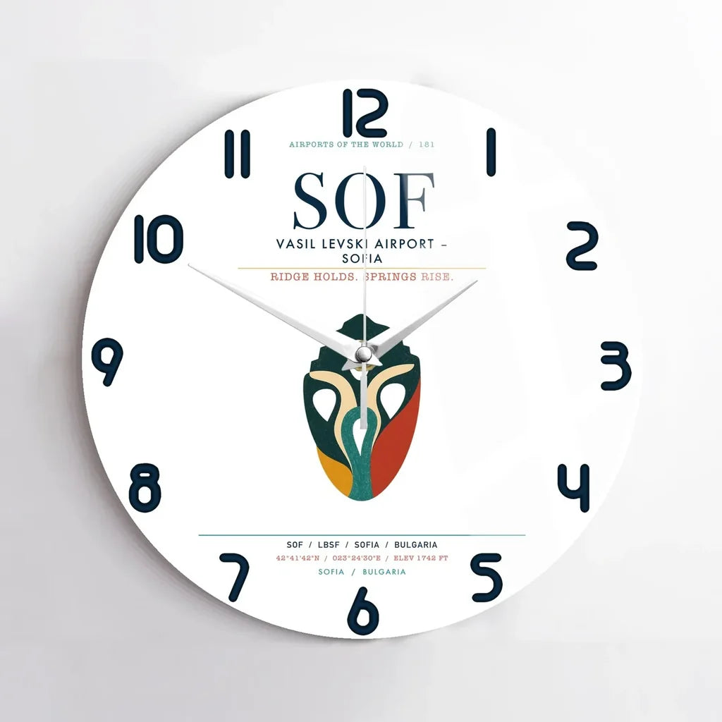 Vasil Levski Airport – Sofia (SOF) design on white no frame wall clock