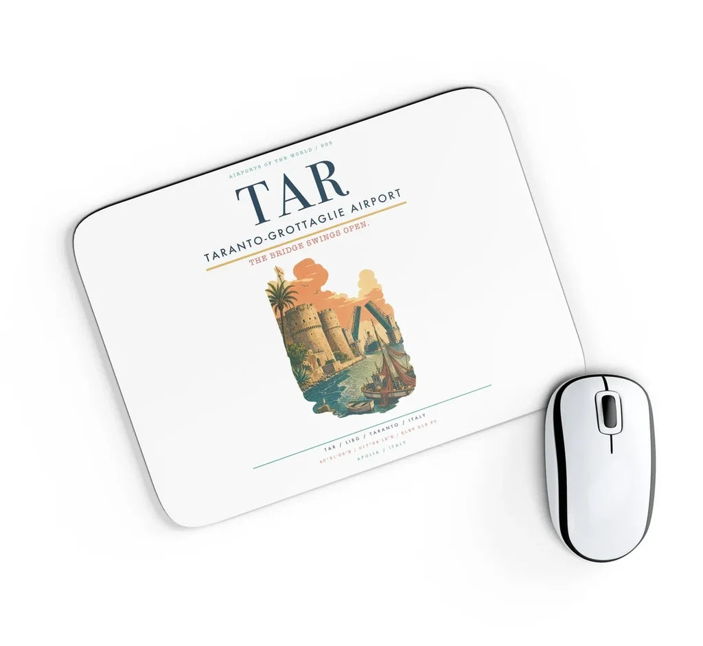 Taranto-Grottaglie Airport (TAR) design on white rectangle mouse pad