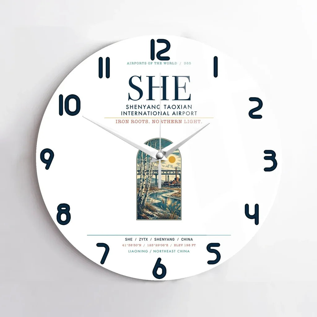 Shenyang Taoxian International Airport (SHE) design on white no frame wall clock