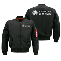 Thumbnail for Juneyao Airlines aviation design embroidered on black bomber jacket