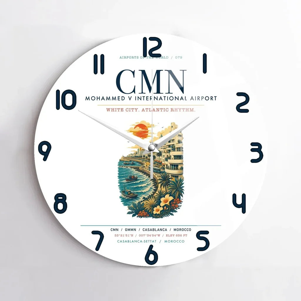 Casablanca Mohammed V International Airport (CMN) design on white no frame wall clock