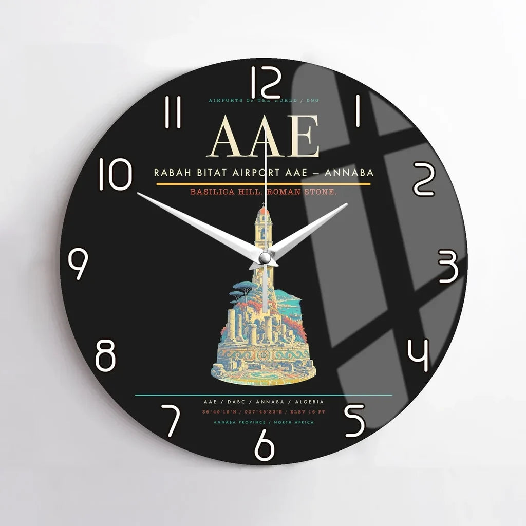 Rabah Bitat Airport (AAE) design on black no frame wall clock