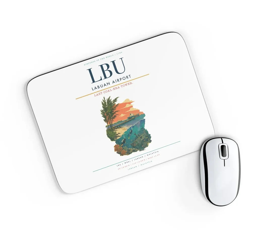 Labuan Airport (LBU) design on white rectangle mouse pad