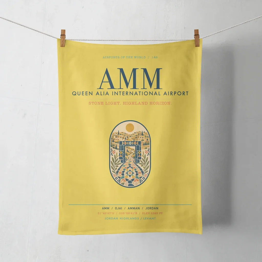 Queen Alia International Airport (AMM) design on yellow towel