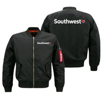 Thumbnail for Southwest Airlines aviation design embroidered on black bomber jacket