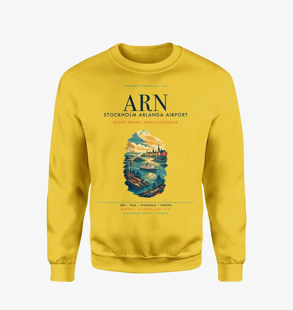 Stockholm Arlanda Airport (ARN) design on yellow sweatshirt