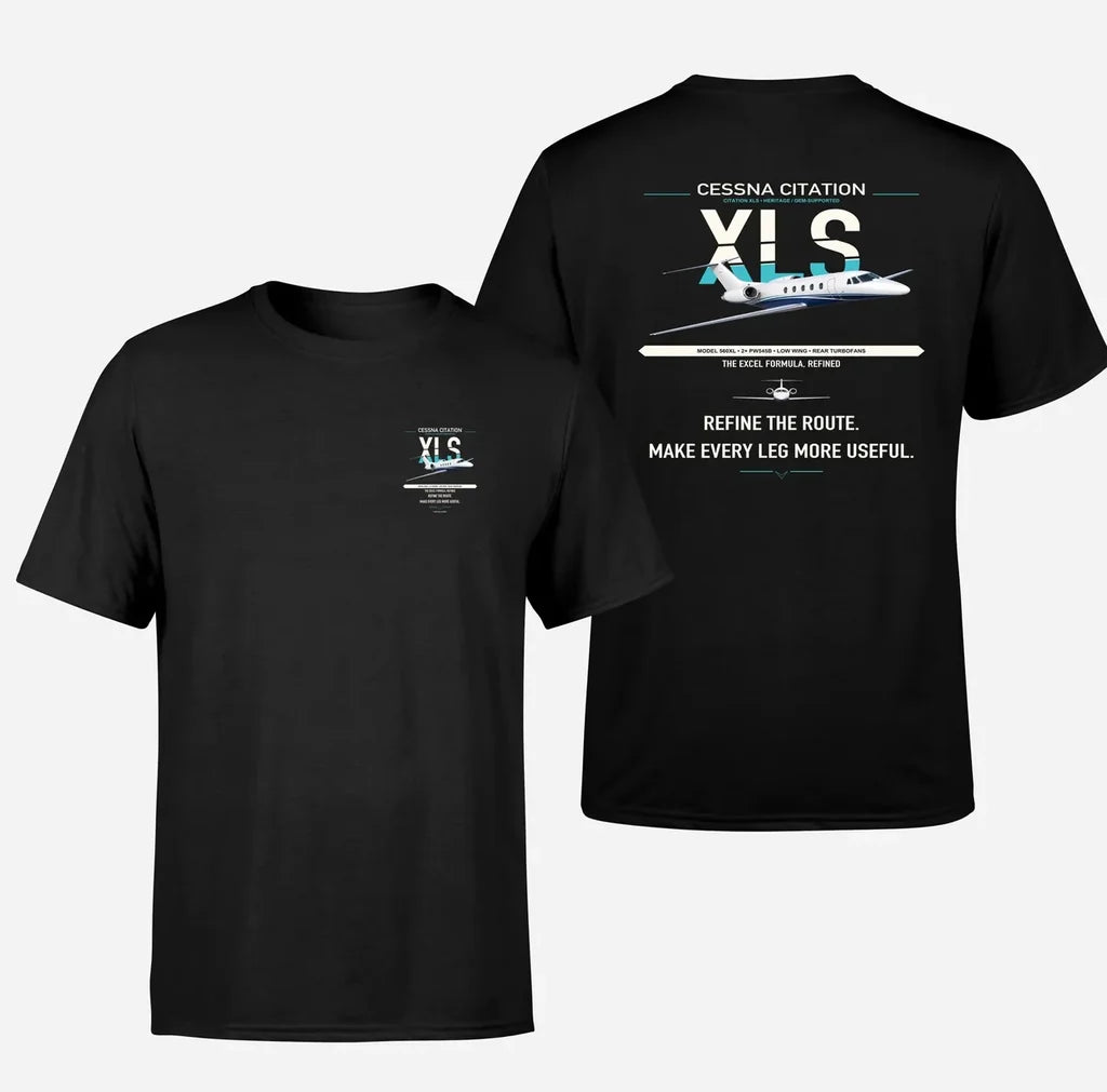 Cessna Citation XLS design on black double-side t-shirt, double-side print