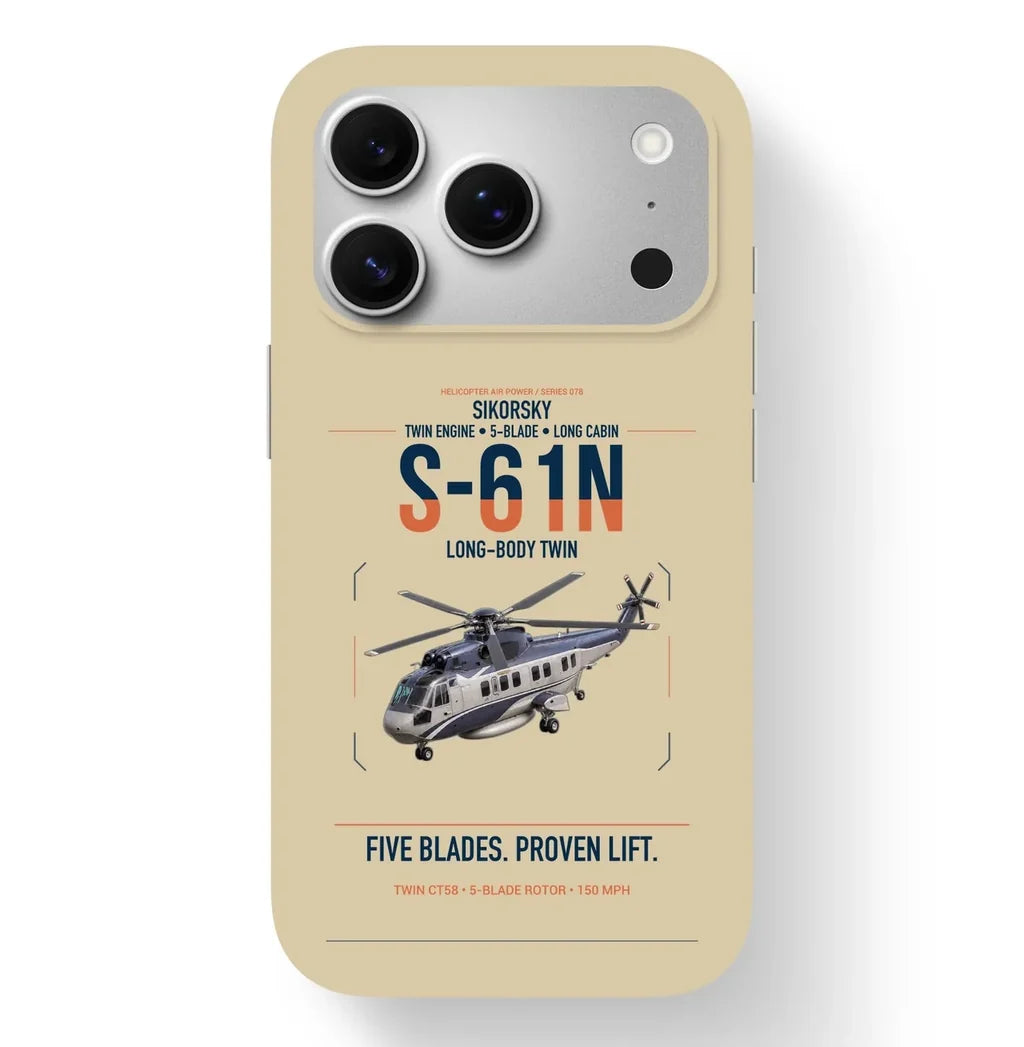 Sikorsky S-61N design on beige magsafe iphone case, for iPhone 17 Pro
