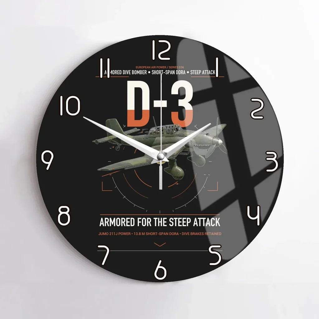 Junkers Ju 87D-3 design on black no frame wall clock