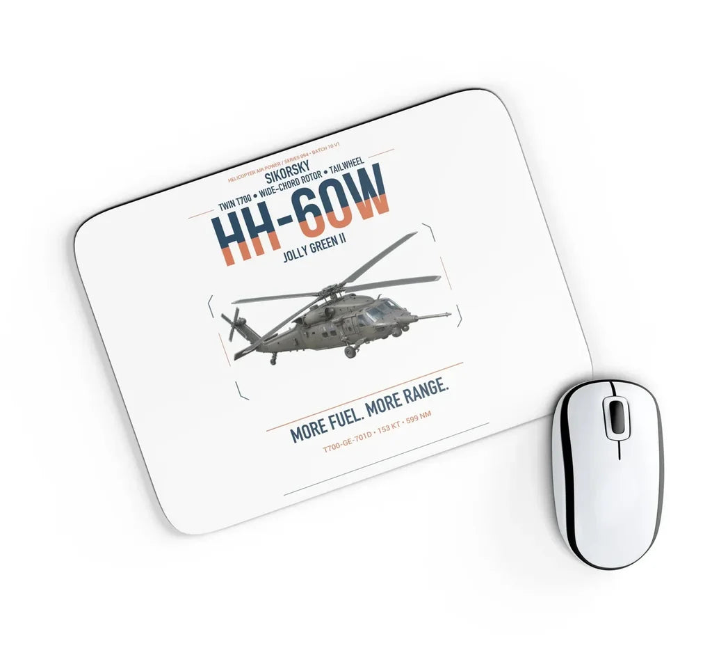 Sikorsky HH-60W Jolly Green II design on white rectangle mouse pad