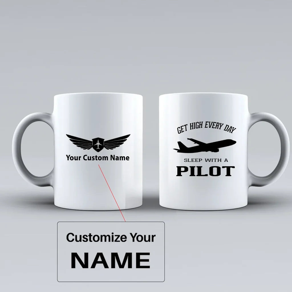 Get High Every Day Sleep With A Pilot Ceramic White aviation design on ceramic mug, premium ceramic with glazed finish.