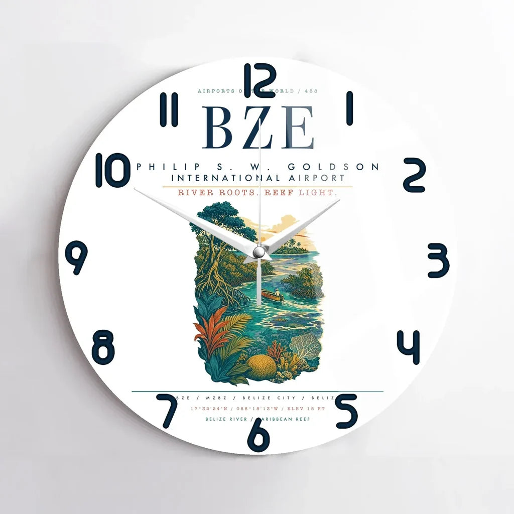 Philip S. W. Goldson International Airport (BZE) design on white no frame wall clock