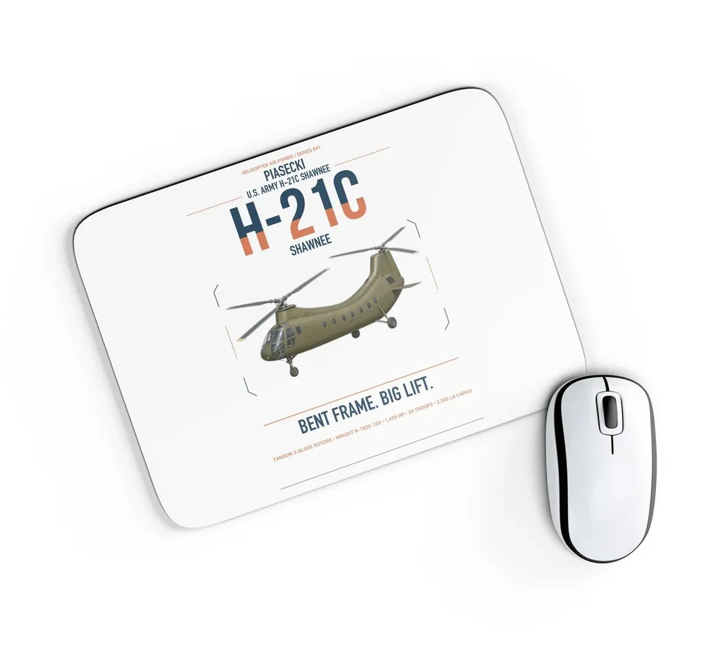 Piasecki H-21C Shawnee design on white rectangle mouse pad