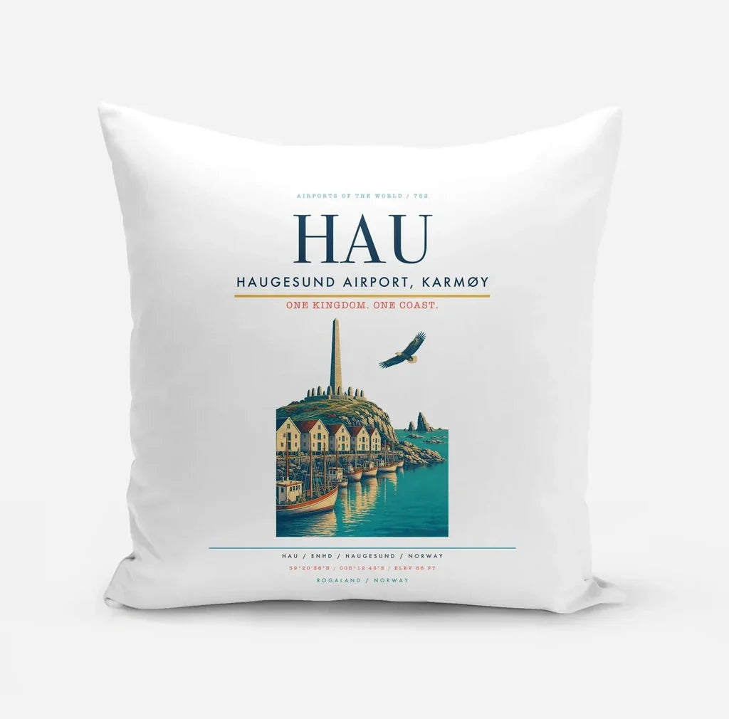 Haugesund Airport, Karmøy (HAU) design on white pillow