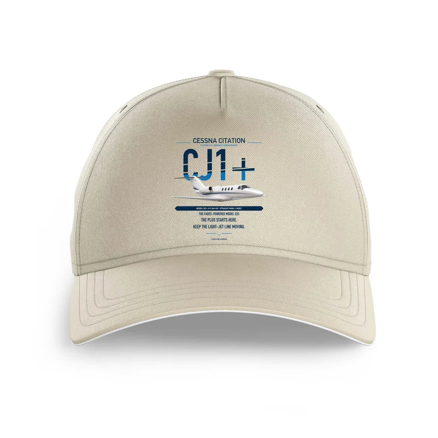 Cessna Citation CJ1+ design on beige printed hat