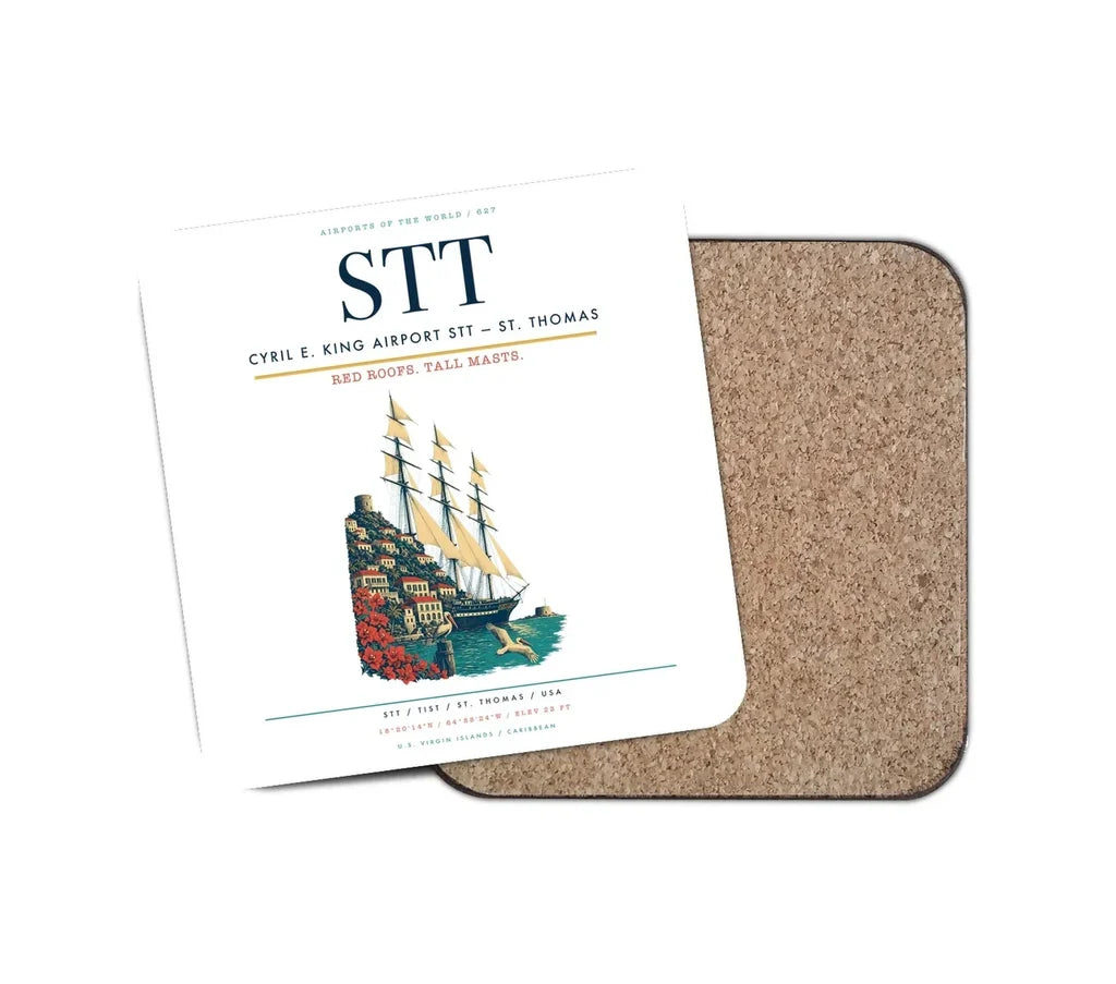 Cyril E. King Airport (STT) design on white 1 piece coaster