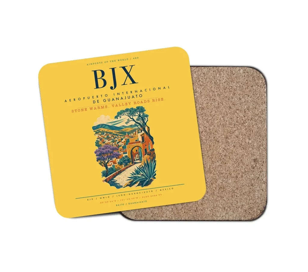 Aeropuerto Internacional de Guanajuato (BJX) design on yellow 1 piece coaster