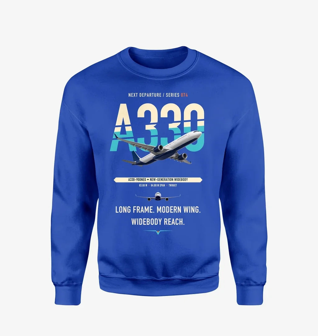 Airbus A330-900neo design on blue sweatshirt