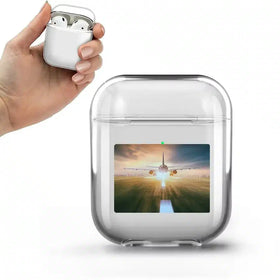 Airplane Flying Over Runway Transparent Earphone AirPods Cases