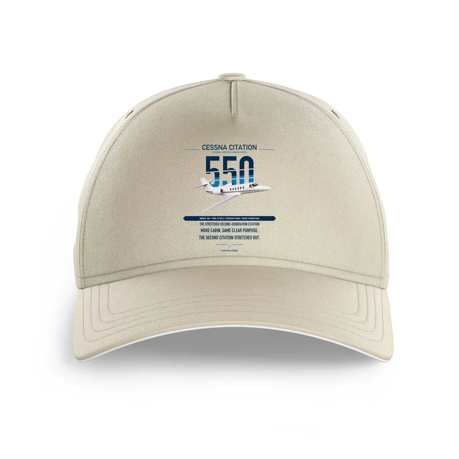 Cessna Citation 550 - Citation II design on beige printed hat