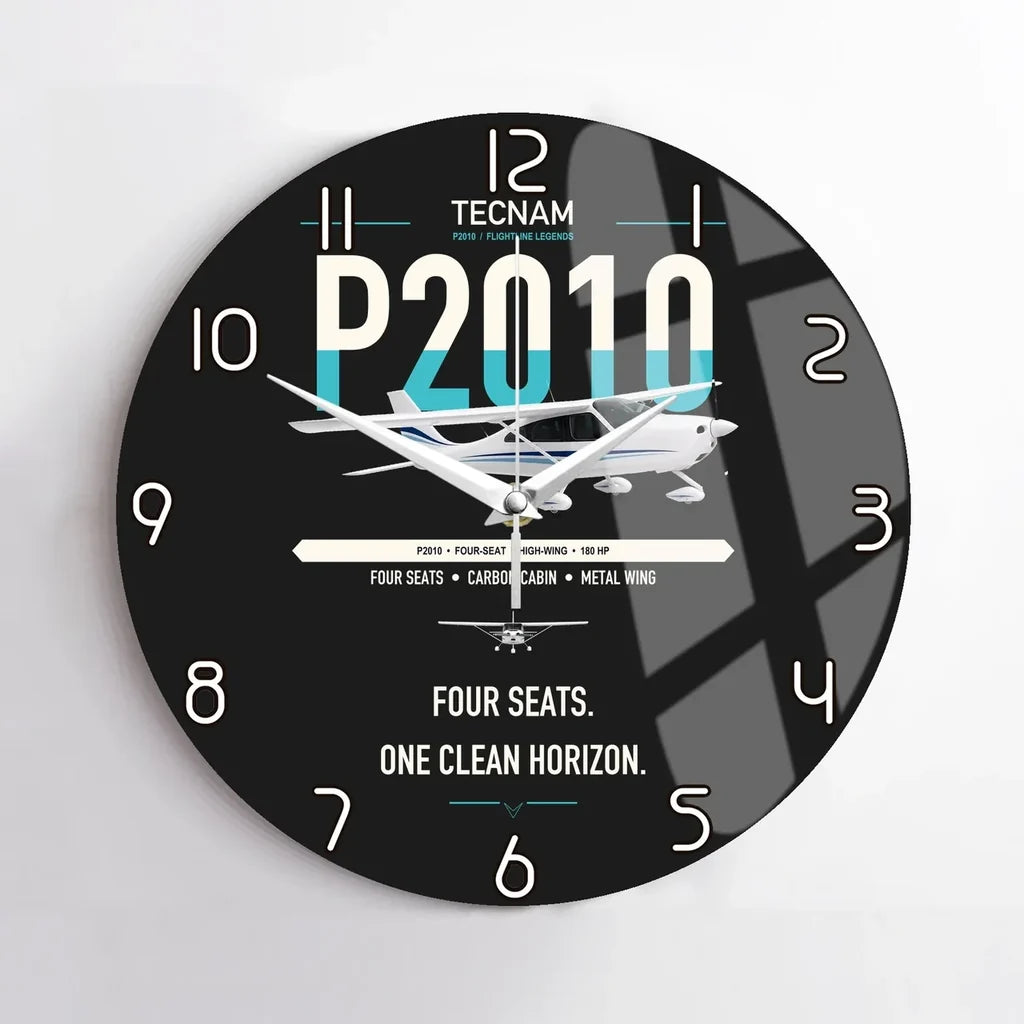 Tecnam P2010 design on black no frame wall clock