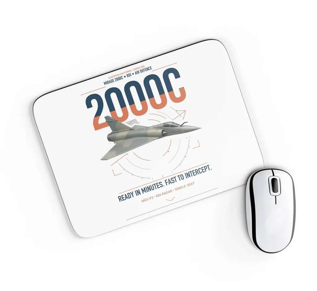 Dassault Mirage 2000C RDI design on white rectangle mouse pad