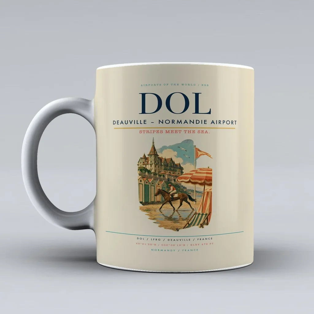 Deauville – Normandie Airport (DOL) airport code design on beige ceramic mug