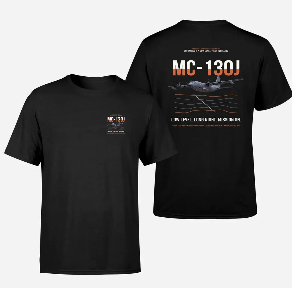 MC-130J COMMANDO II design on black double-side t-shirt, double-side print