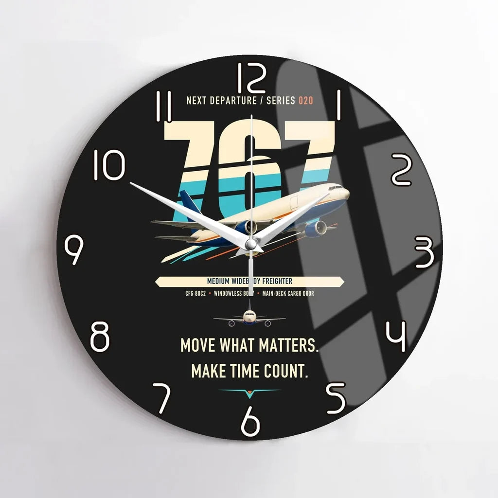 Boeing 767-300F design on black no frame wall clock