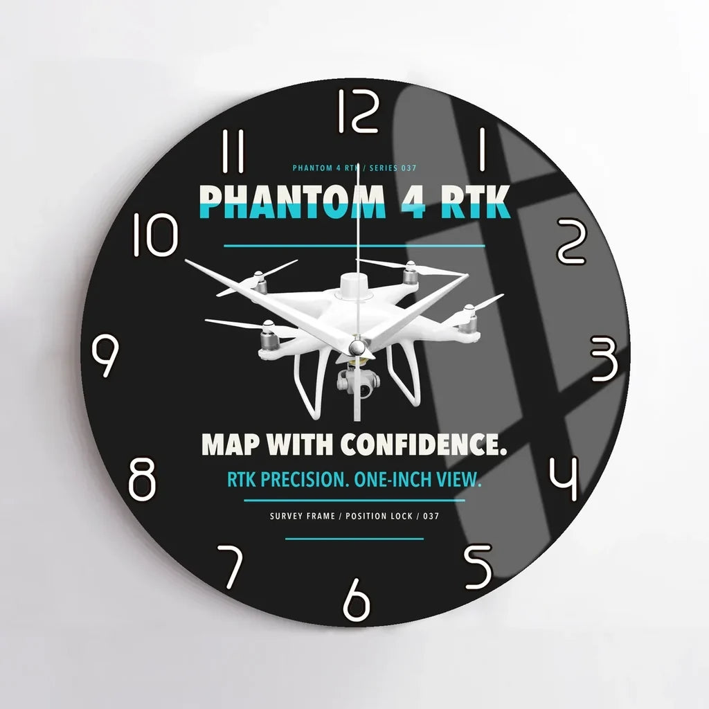 DJI Phantom 4 RTK design on black no frame wall clock