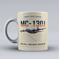 Thumbnail for MC-130J COMMANDO II design on beige ceramic mug, double-side print