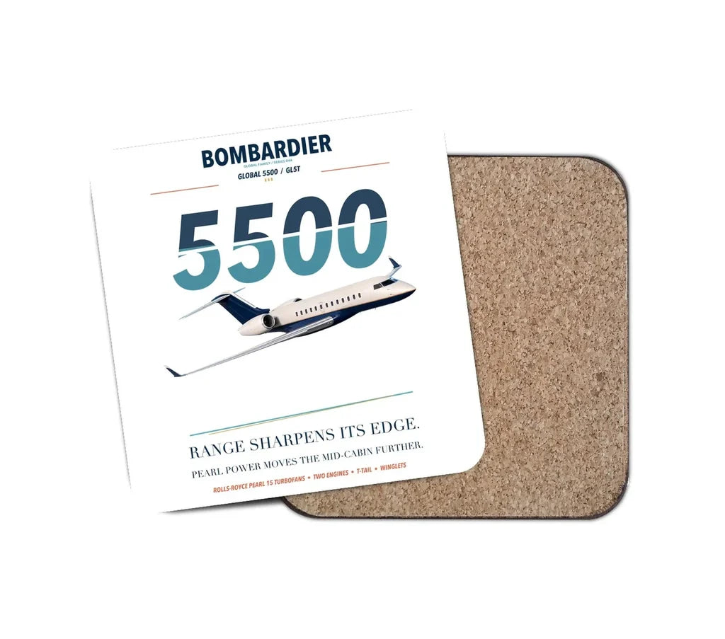 Bombardier Global 5500 design on white 1 piece coaster