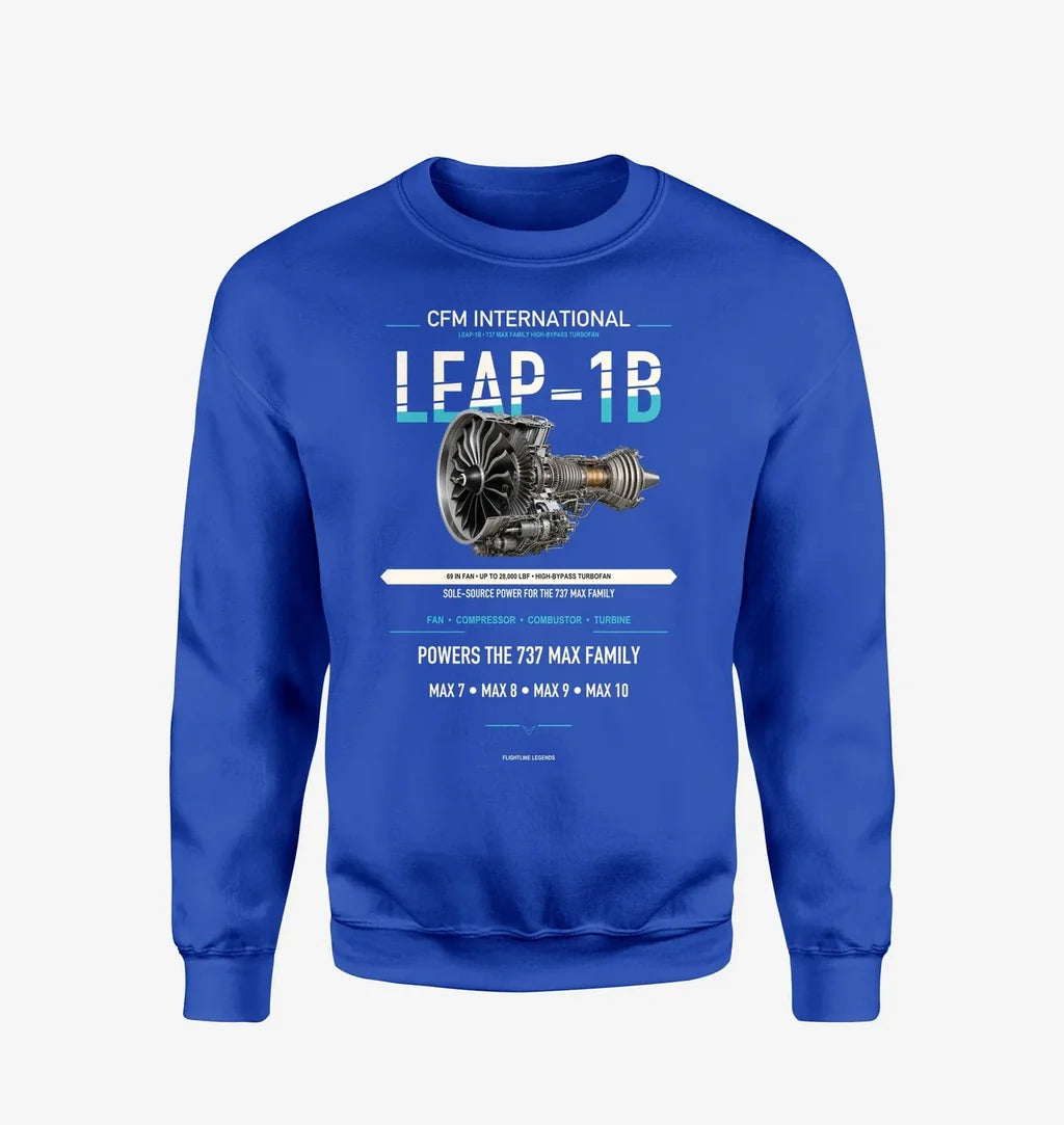 CFM LEAP-1B design on blue sweatshirt