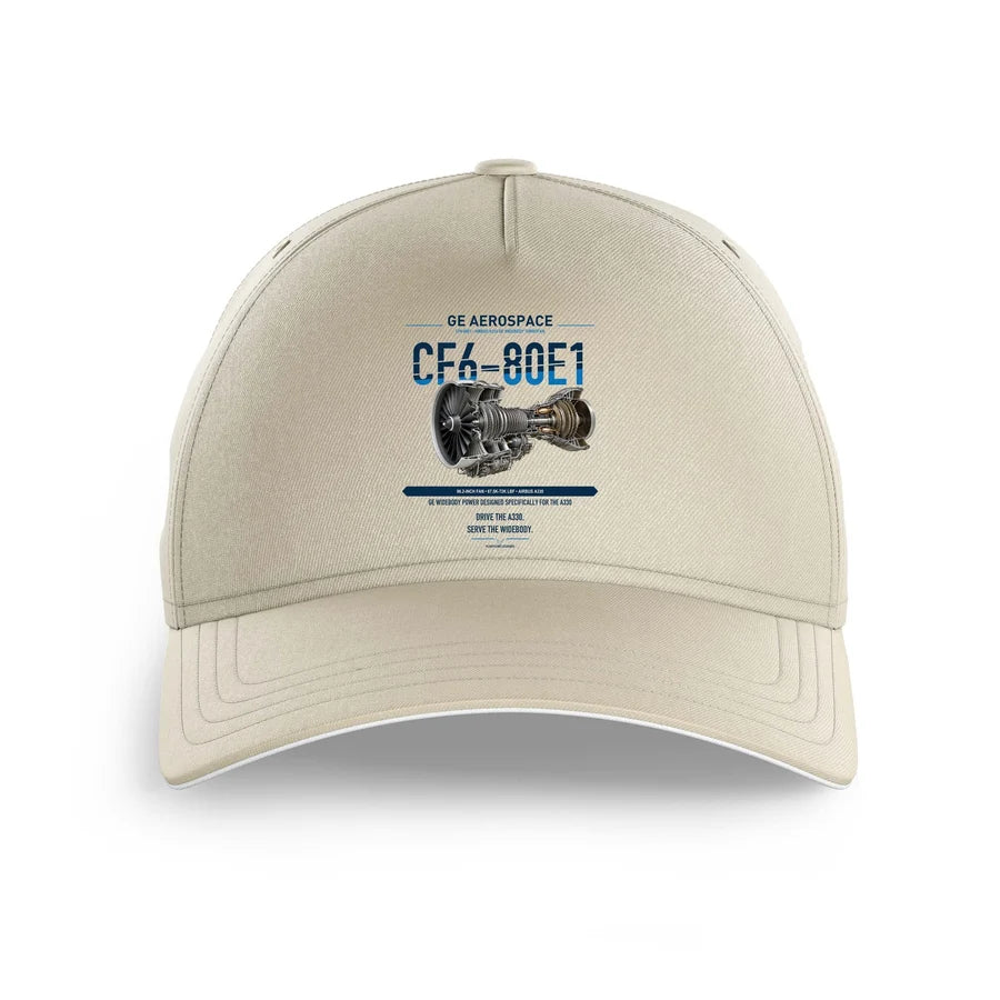 CF6-80E1 design on beige printed hat