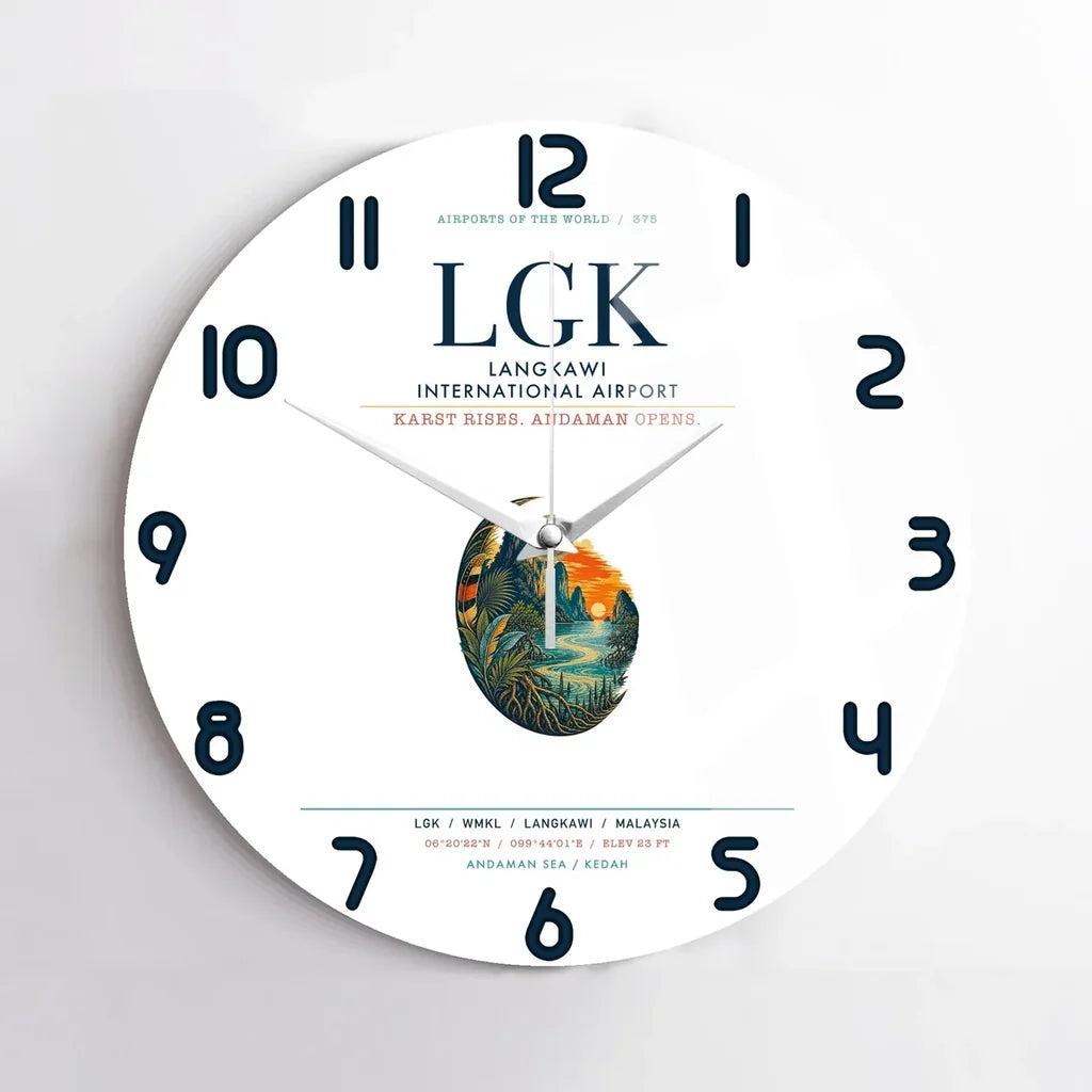 Langkawi International Airport (LGK) design on white no frame wall clock