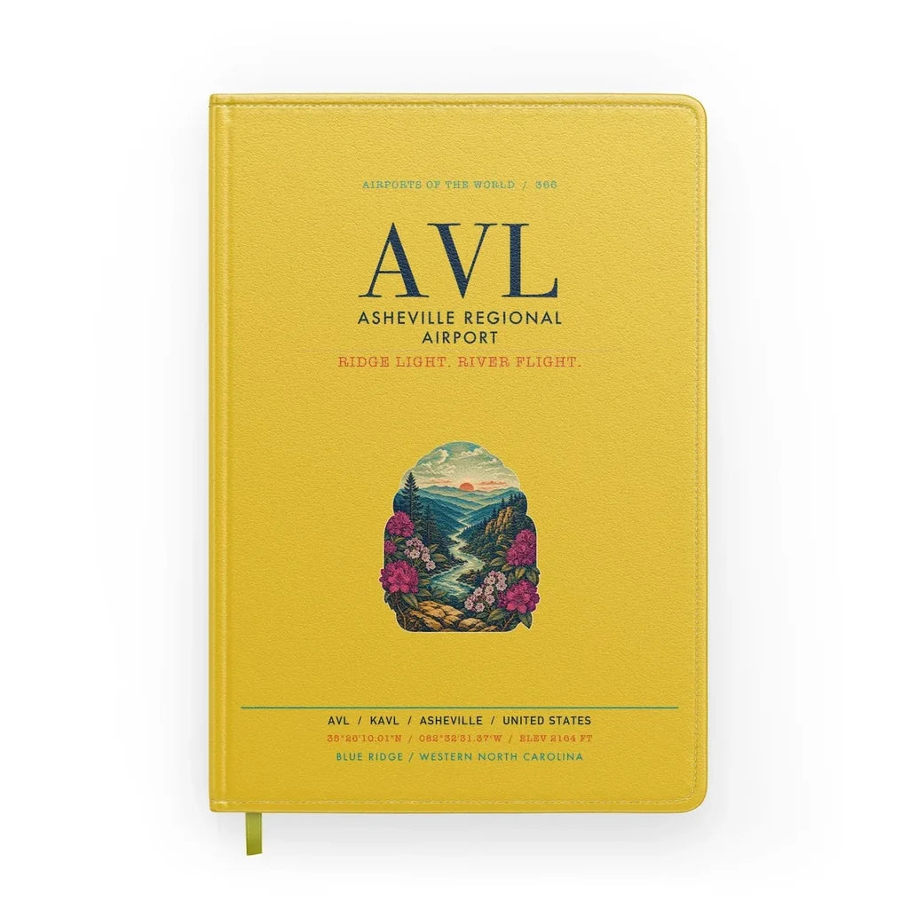 Asheville Regional Airport (AVL) design on yellow notebook