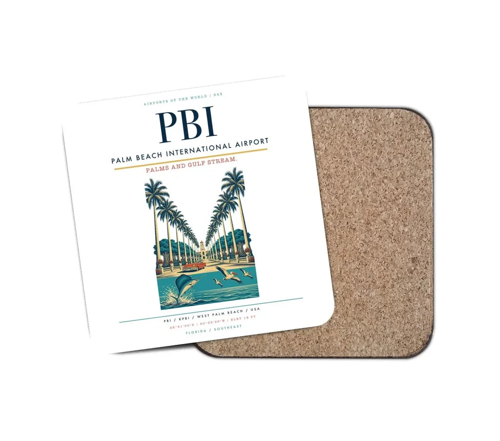 Palm Beach International Airport (PBI) design on white 1 piece coaster