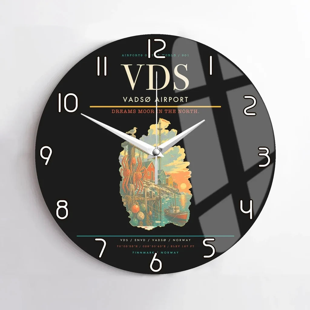 Vadsø Airport (VDS) design on black no frame wall clock